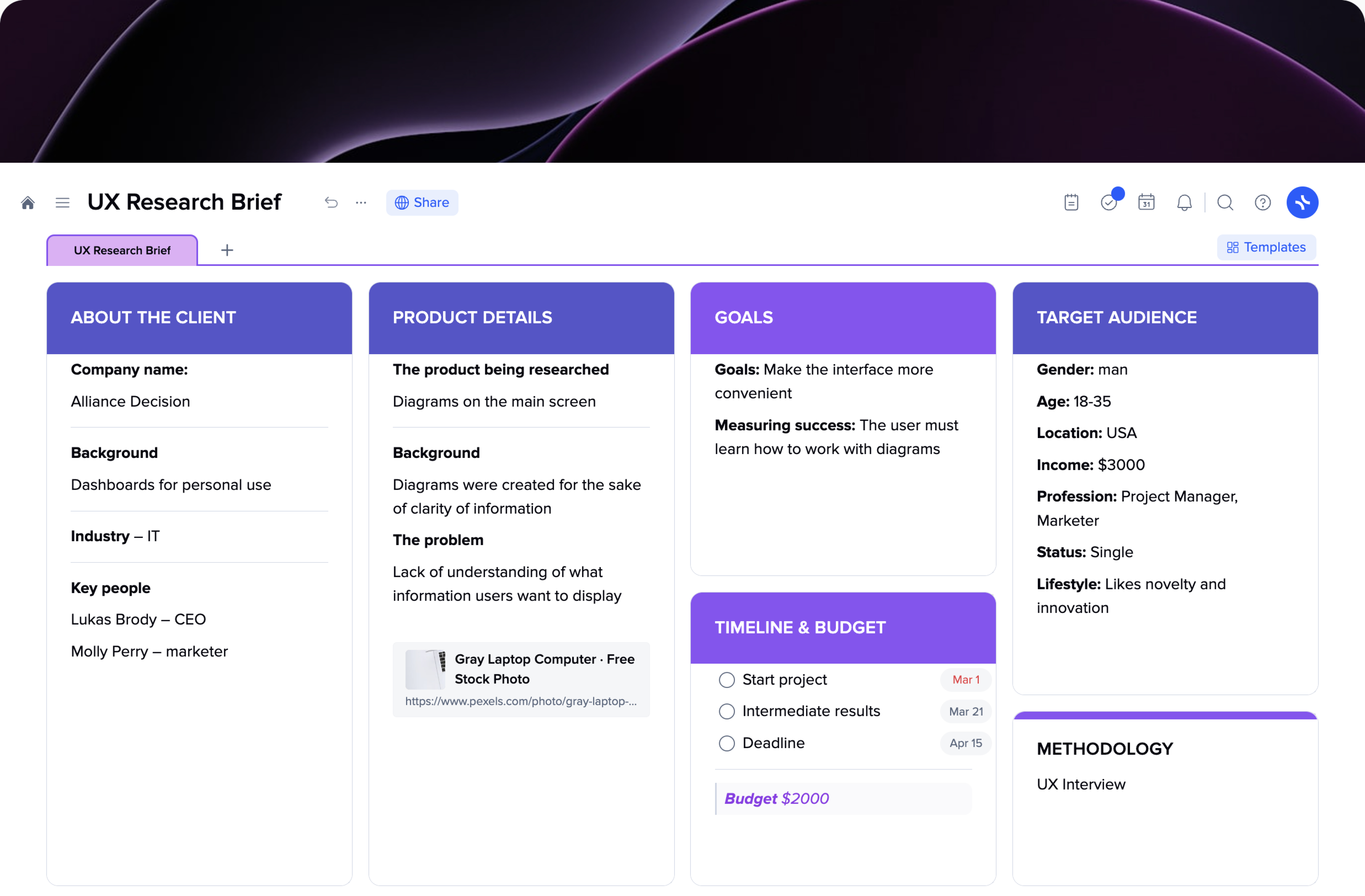 UX Research Brief Template online for free xTiles